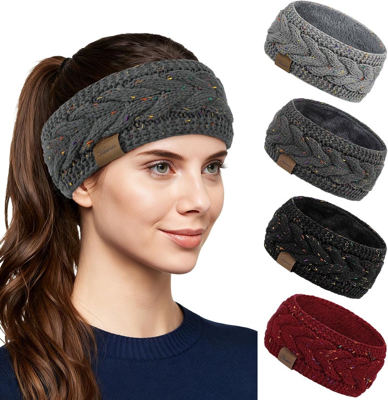 YSense 4 Pack Womens Ear Warmer Headband, Cable Knit Winter Headbands Fleece Lined Ear Warmers Stocking Stuffers for Women - Image 1